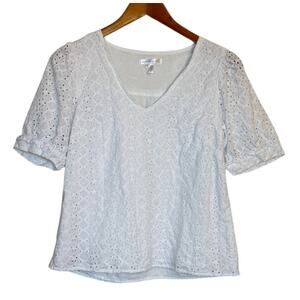 Draper‎ James Top Women Small White Eyelet Cottage Cotton Prairie Feminine